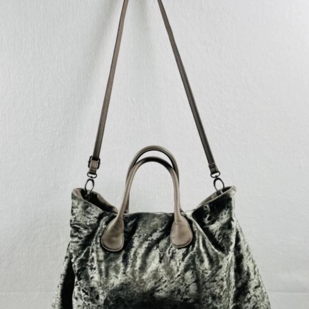 Deux Lux Misha Satchel Olive Green Velvet Large Tote Boho Detachable Strap